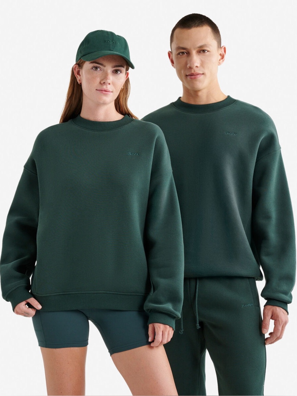 Roots Canada Cloud One Fit Crew Unisex Forest Green Sweatshirt Mens S Womens M